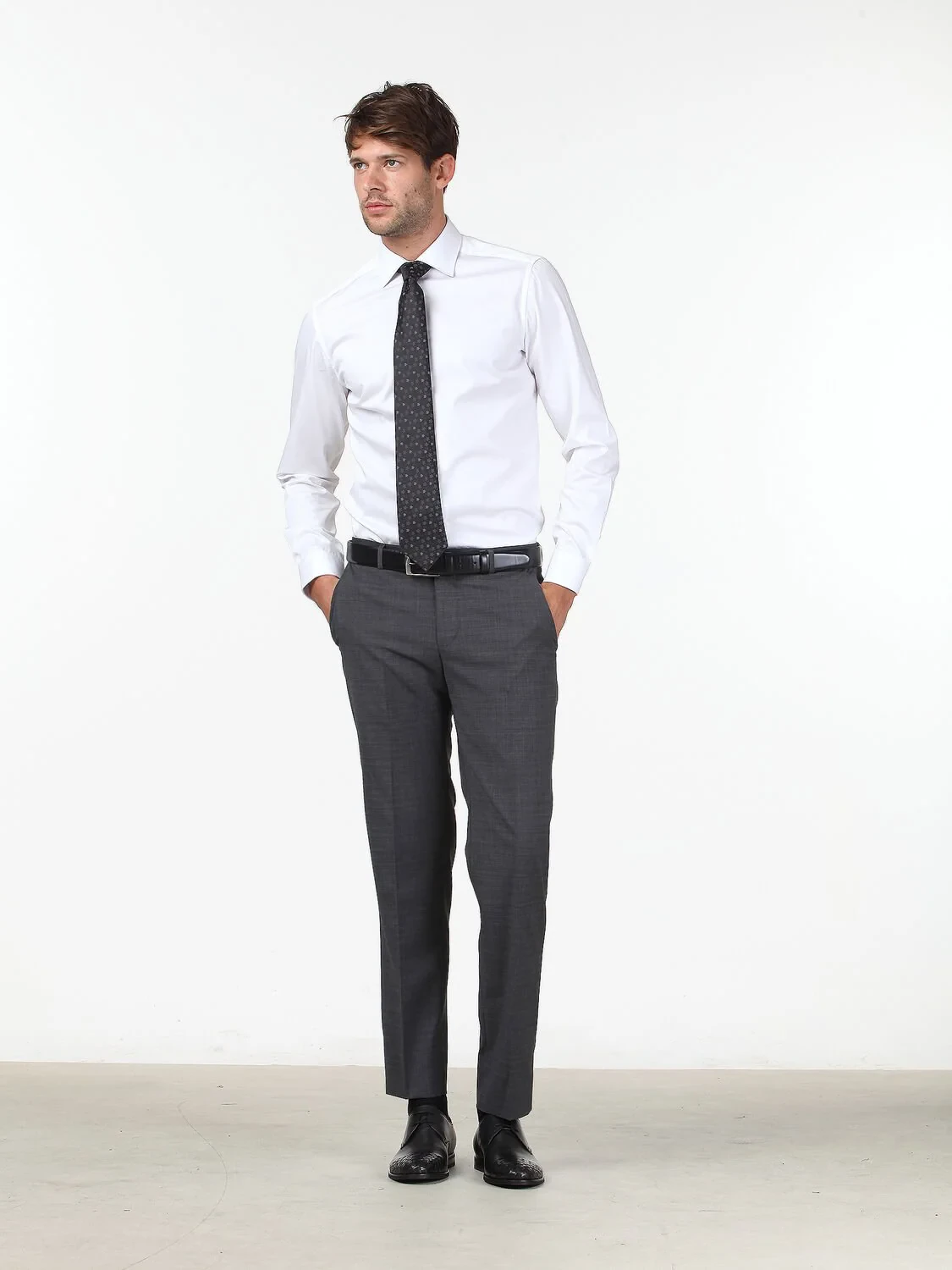 White Plain Slim Fit Weaving Classical 100% Cotton Shirt - 2