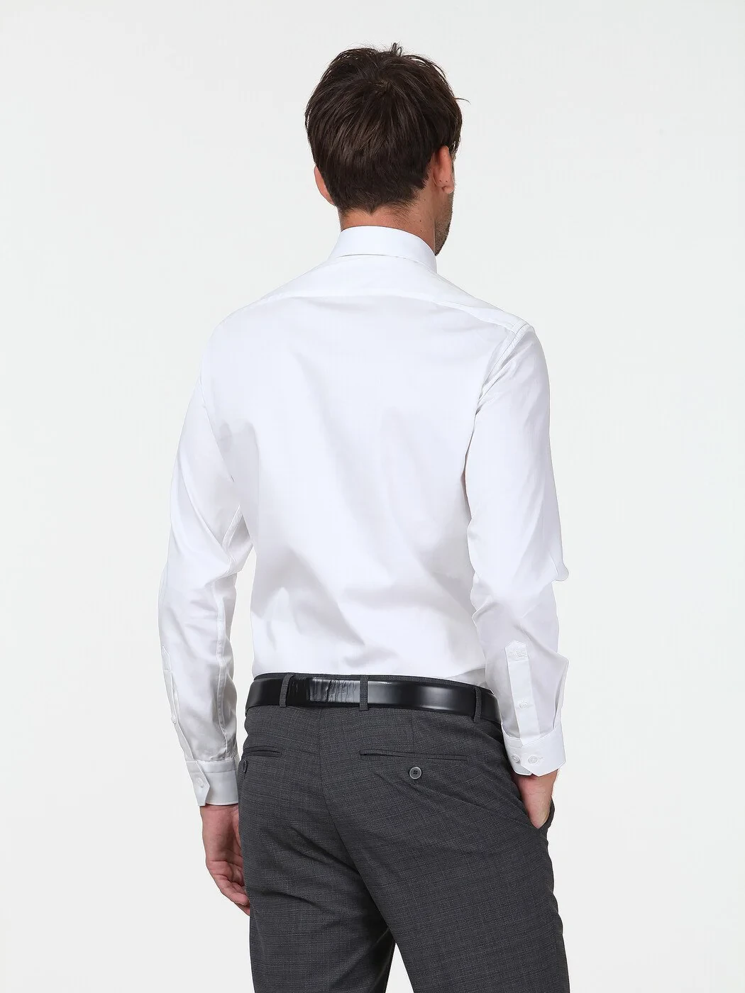 White Plain Slim Fit Weaving Classical 100% Cotton Shirt - 4