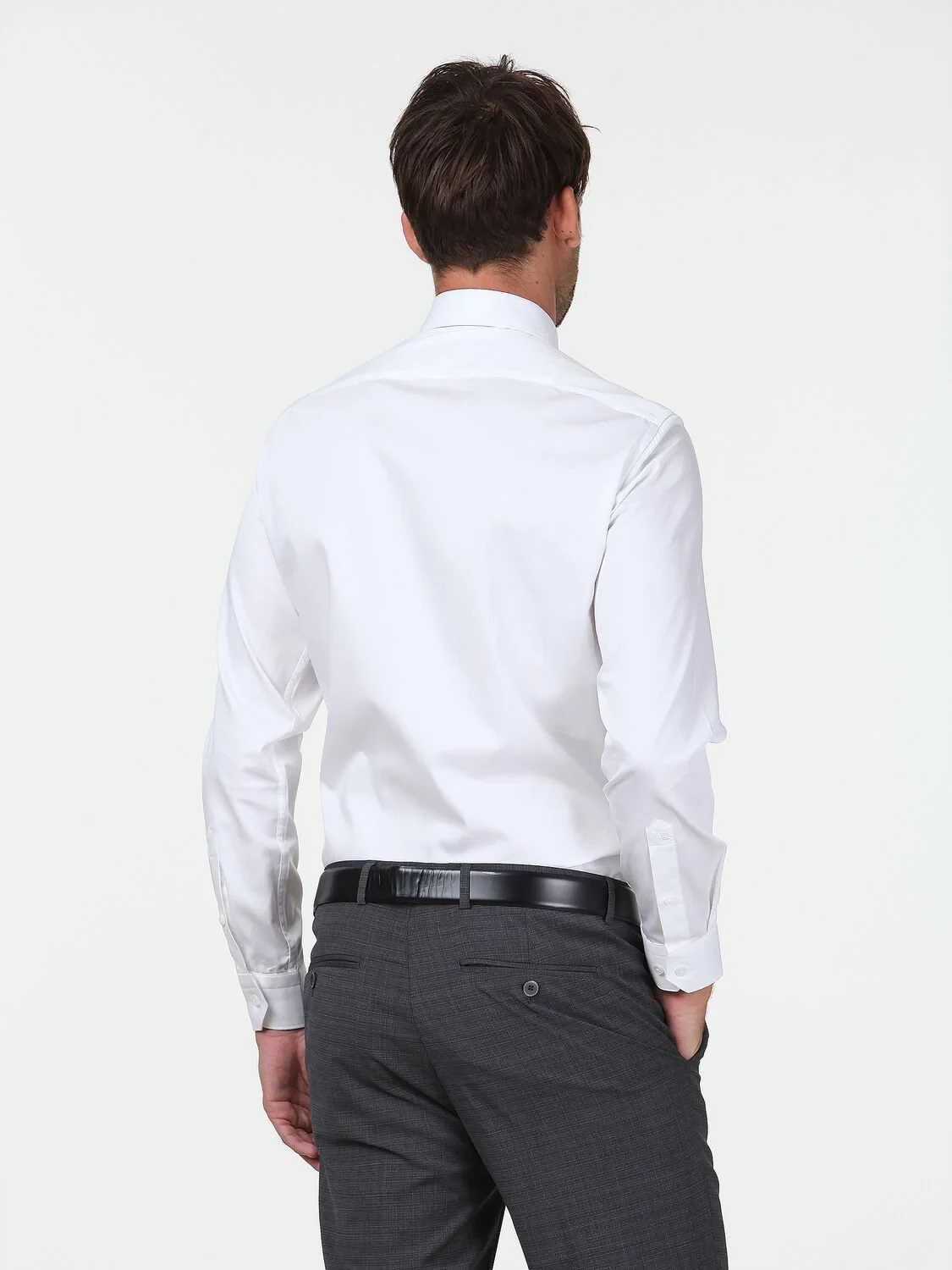 White Plain Slim Fit Weaving Classical 100% Cotton Shirt - 4