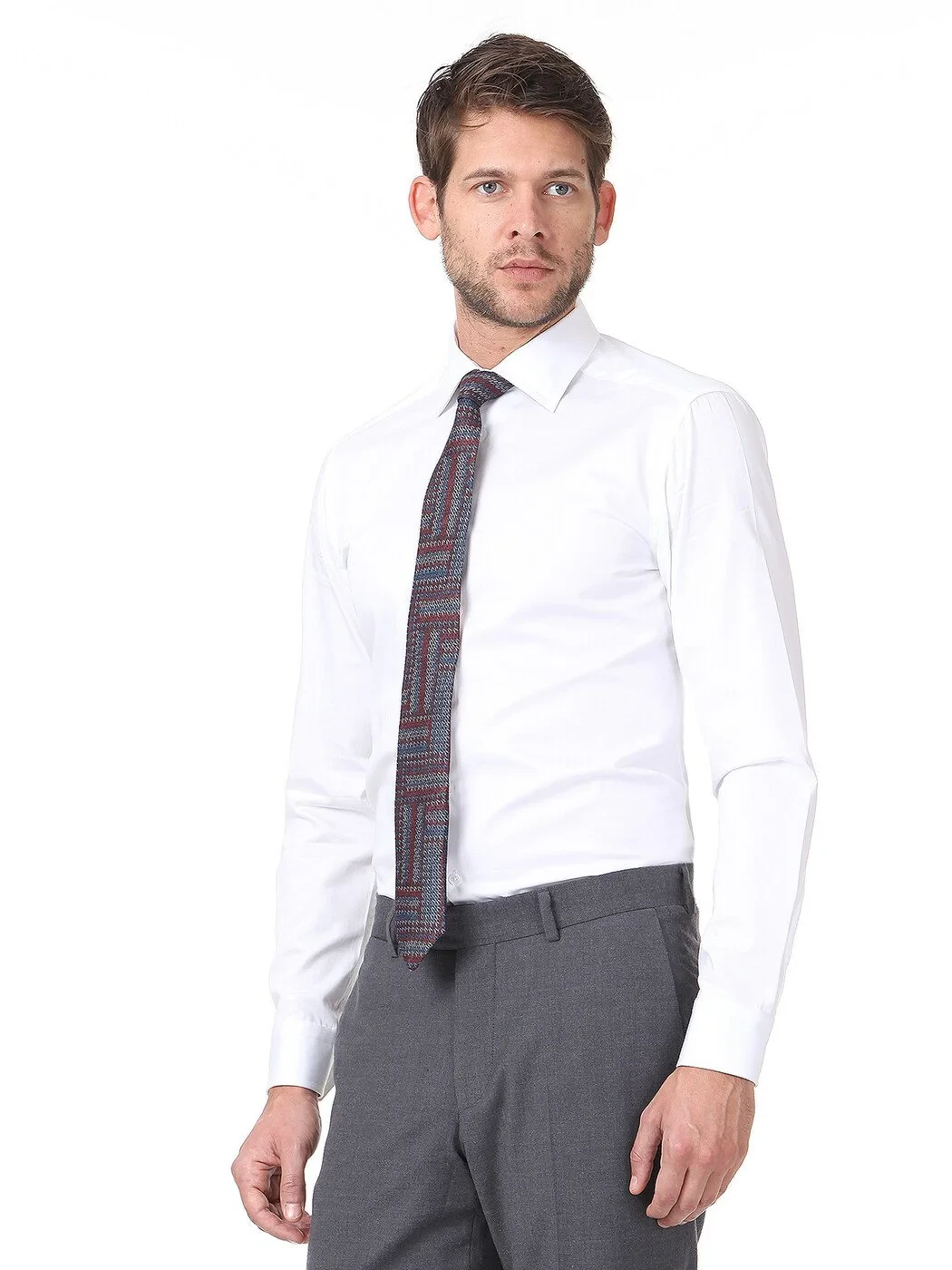 White Plain Slim Fit Weaving Classical 100% Cotton Shirt - 2