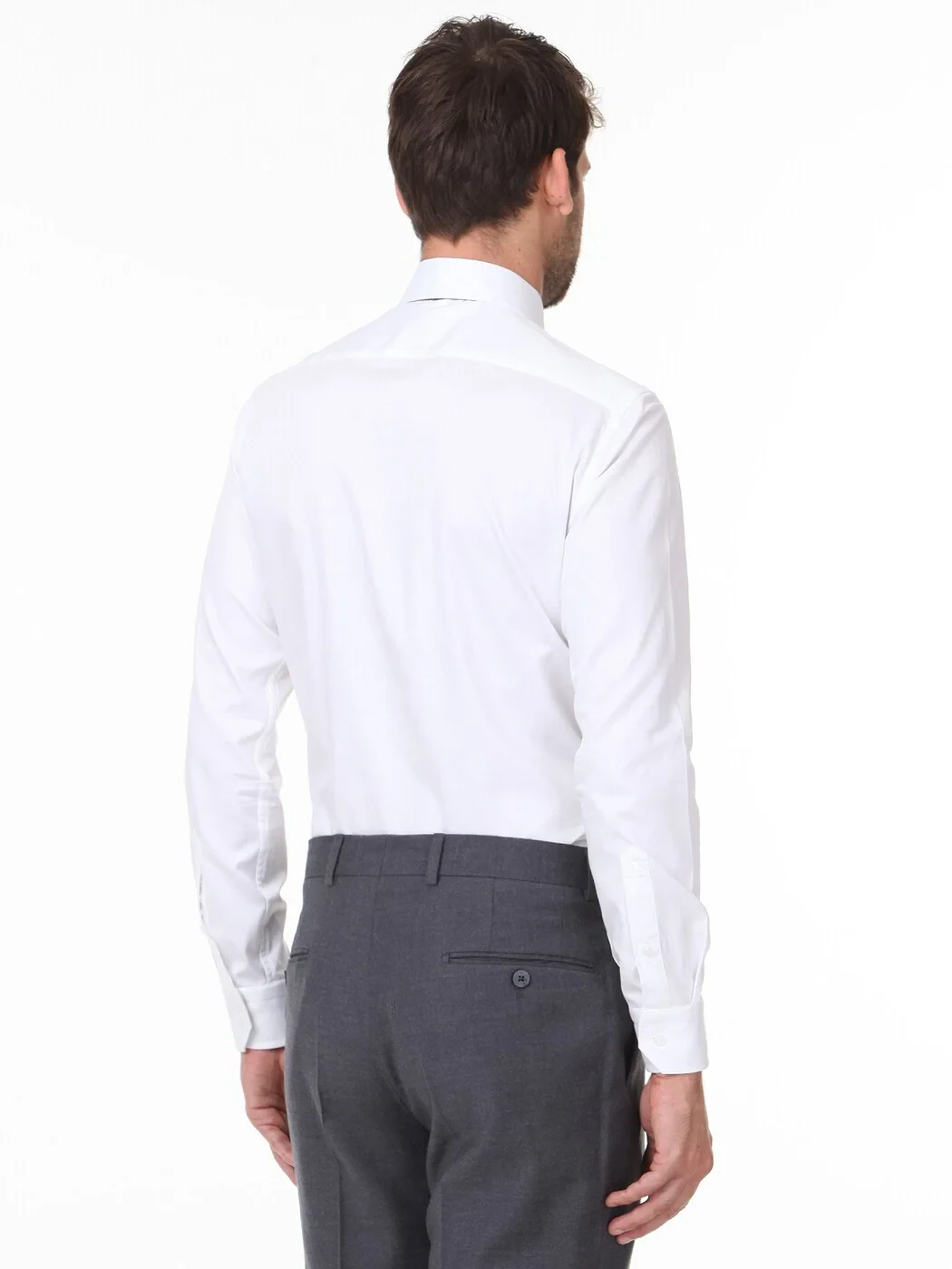 White Plain Slim Fit Weaving Classical 100% Cotton Shirt 