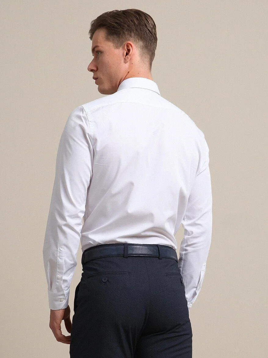 White Plain Slim Fit Weaving Classical 100% Cotton Shirt 