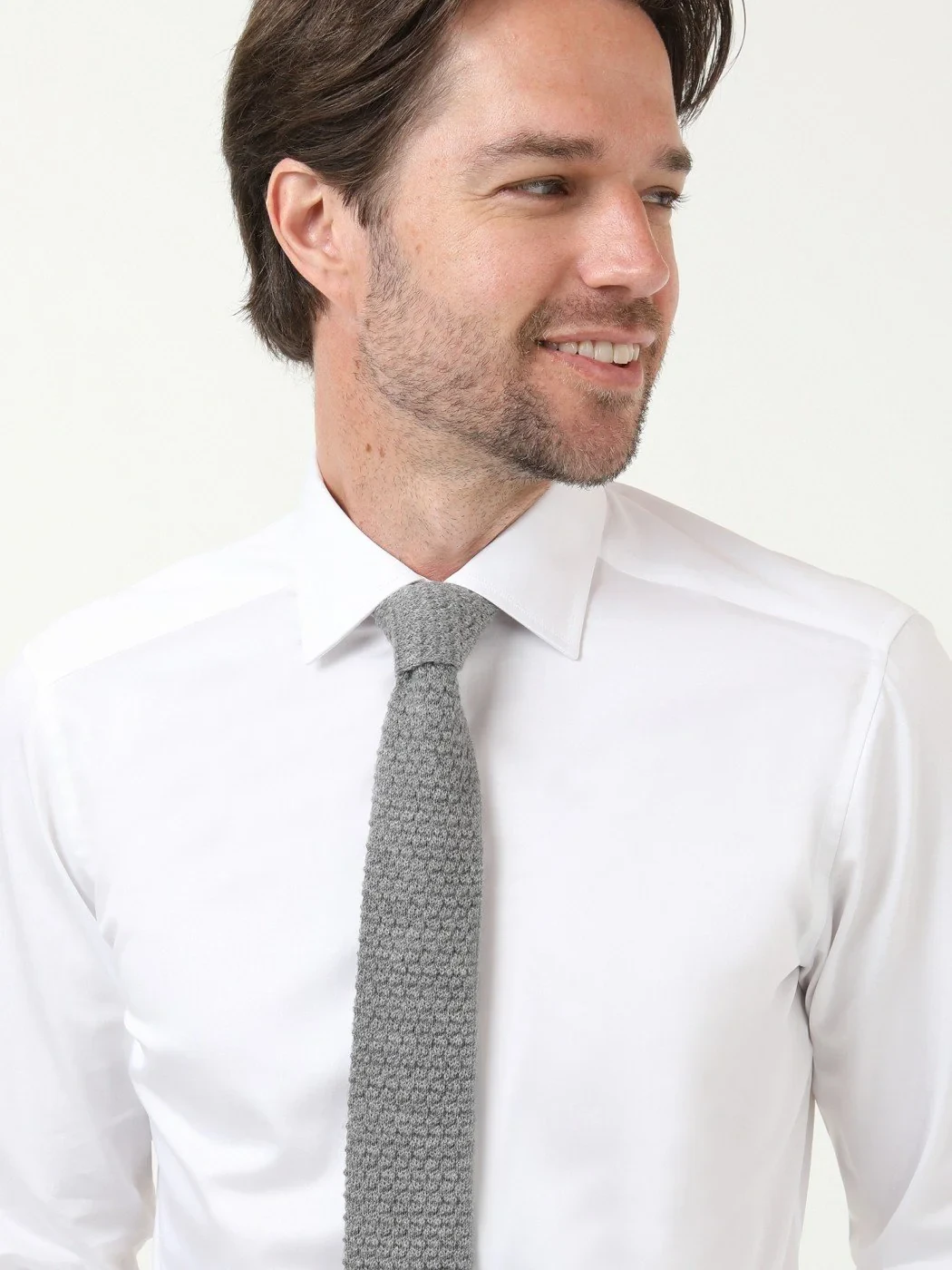 White Plain Slim Fit Weaving Classical 100% Cotton Shirt - 1