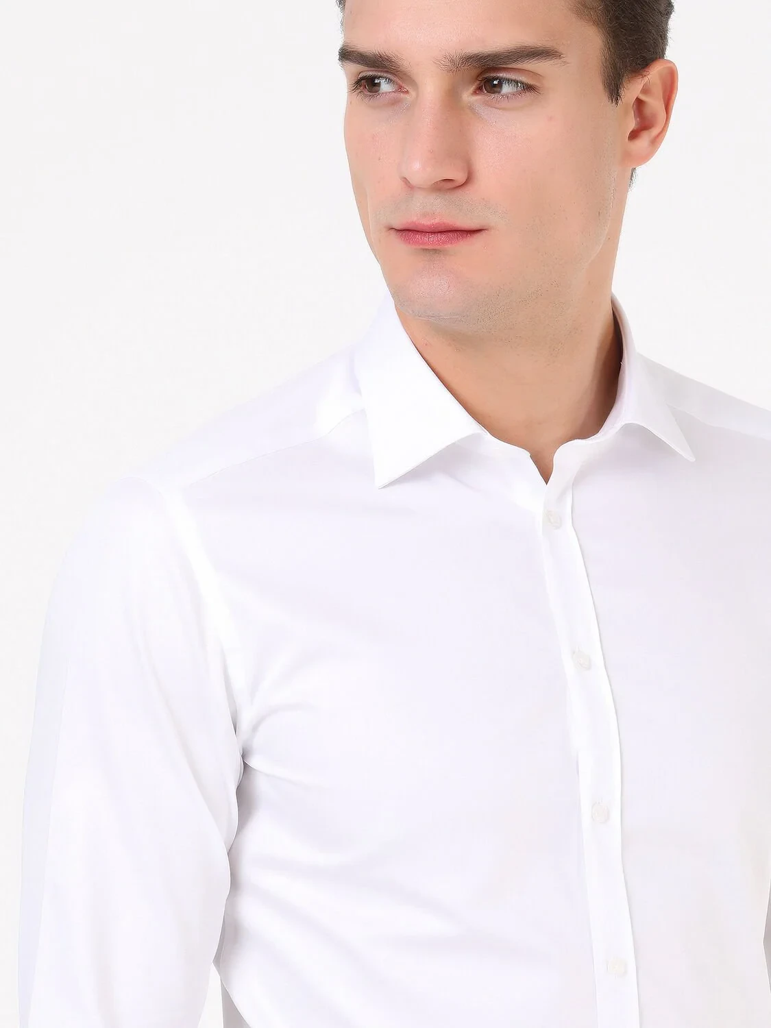 White Plain Slim Fit Weaving Classical 100% Cotton Shirt - 3