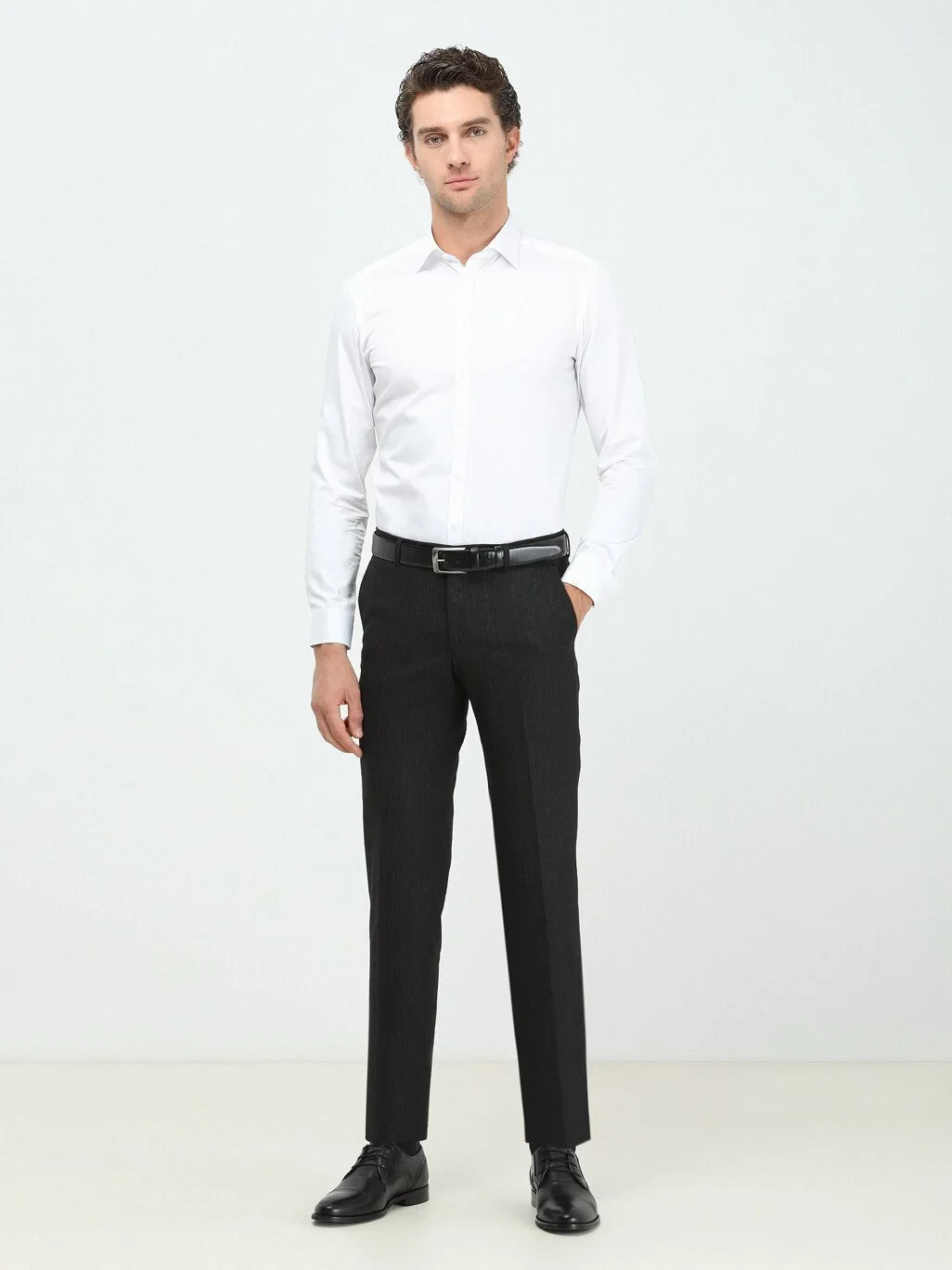 White Plain Slim Fit Weaving Classical 100% Cotton Shirt - 4