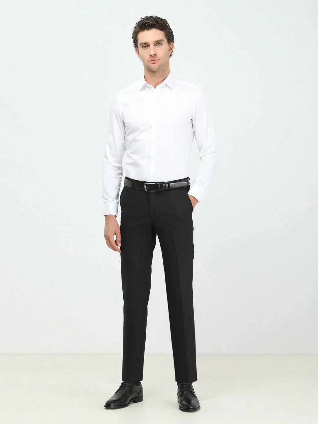 White Plain Slim Fit Weaving Classical 100% Cotton Shirt - 4