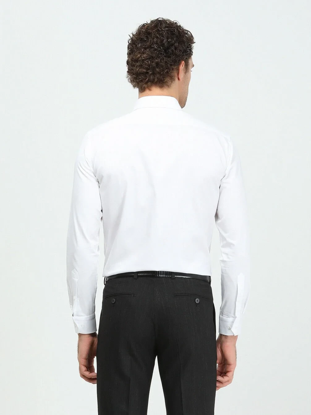 White Plain Slim Fit Weaving Classical 100% Cotton Shirt - 5