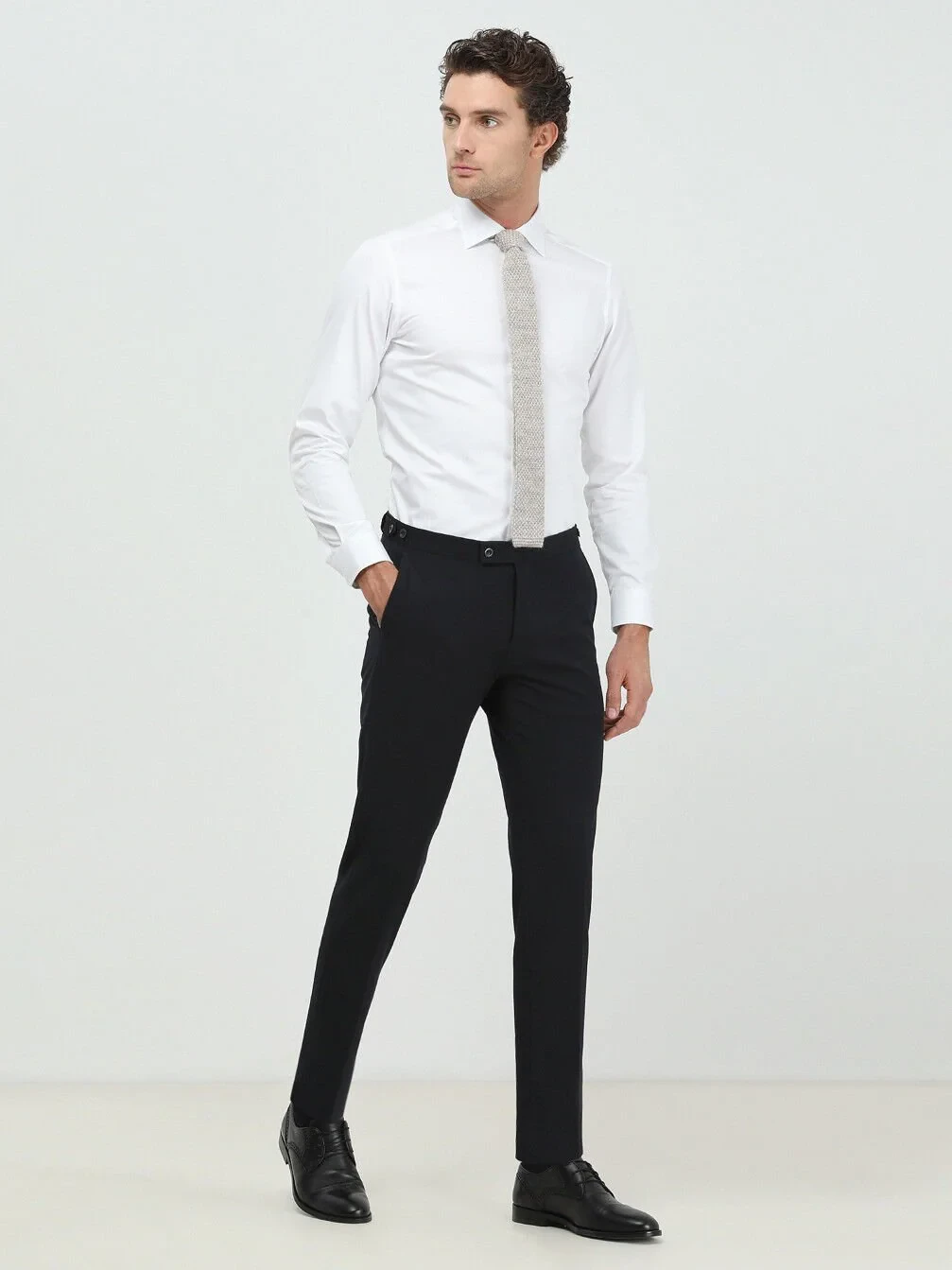 White Plain Slim Fit Weaving Classical 100% Cotton Shirt - 4