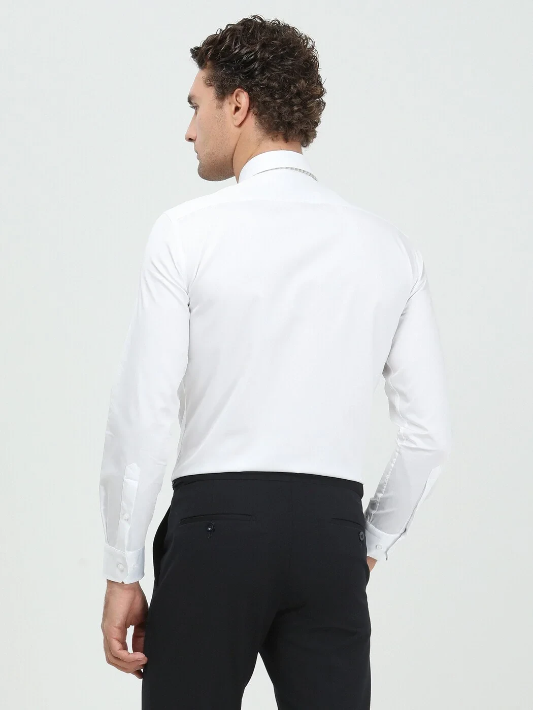 White Plain Slim Fit Weaving Classical 100% Cotton Shirt - 5