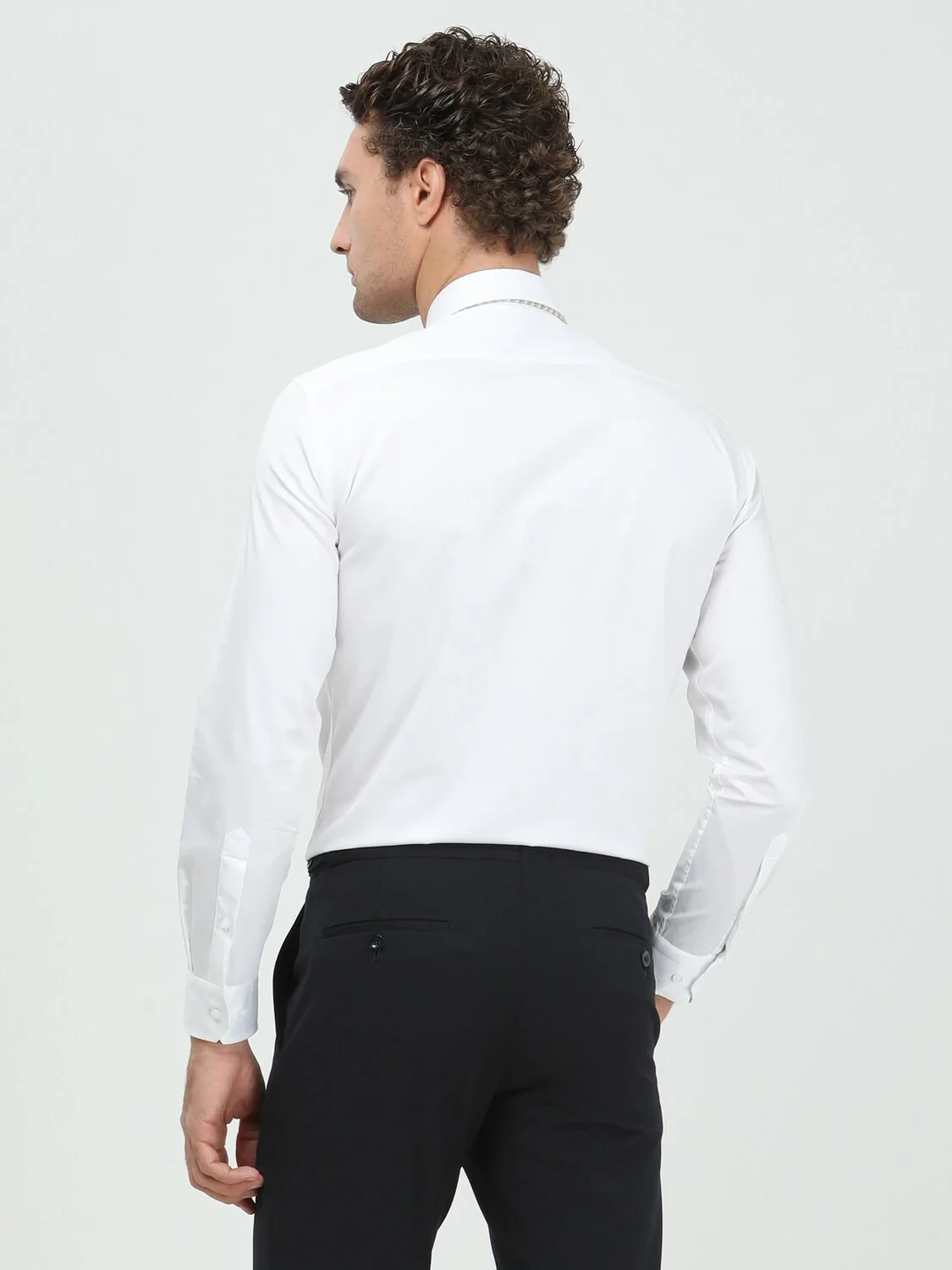 White Plain Slim Fit Weaving Classical 100% Cotton Shirt - 5