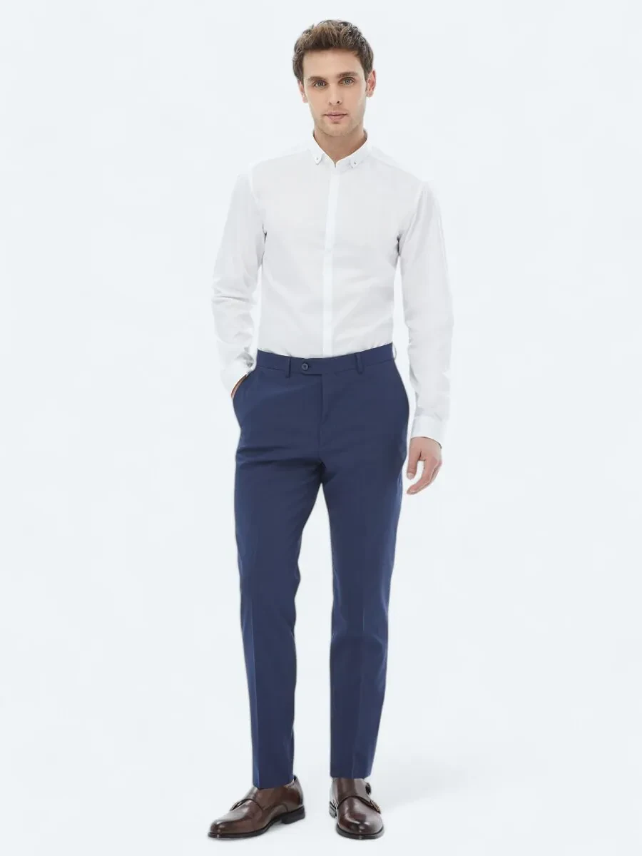 White Plain Slim Fit Weaving Classical 100% Cotton Shirt - 3