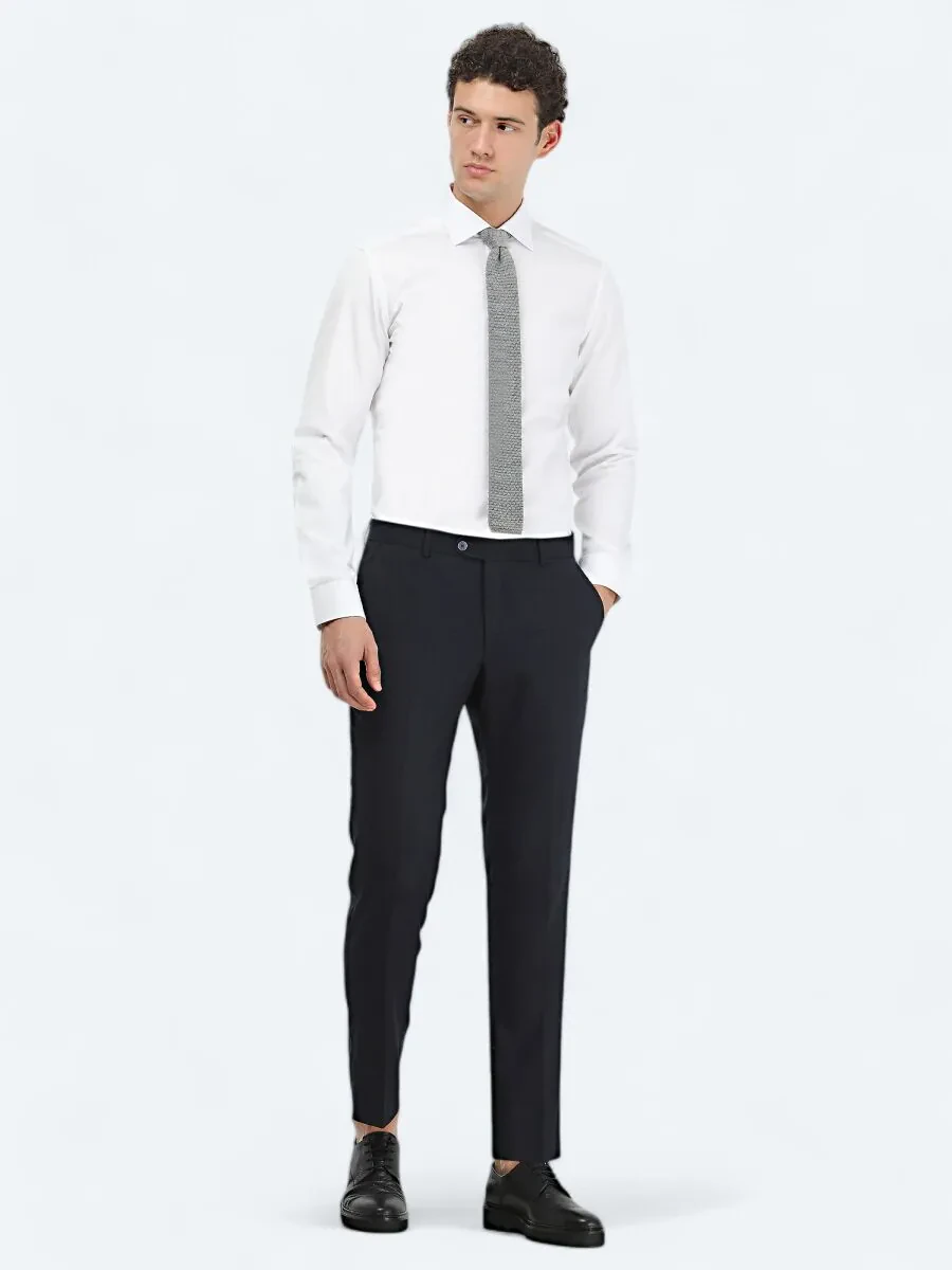 White Plain Slim Fit Weaving Classical 100% Cotton Shirt - 3