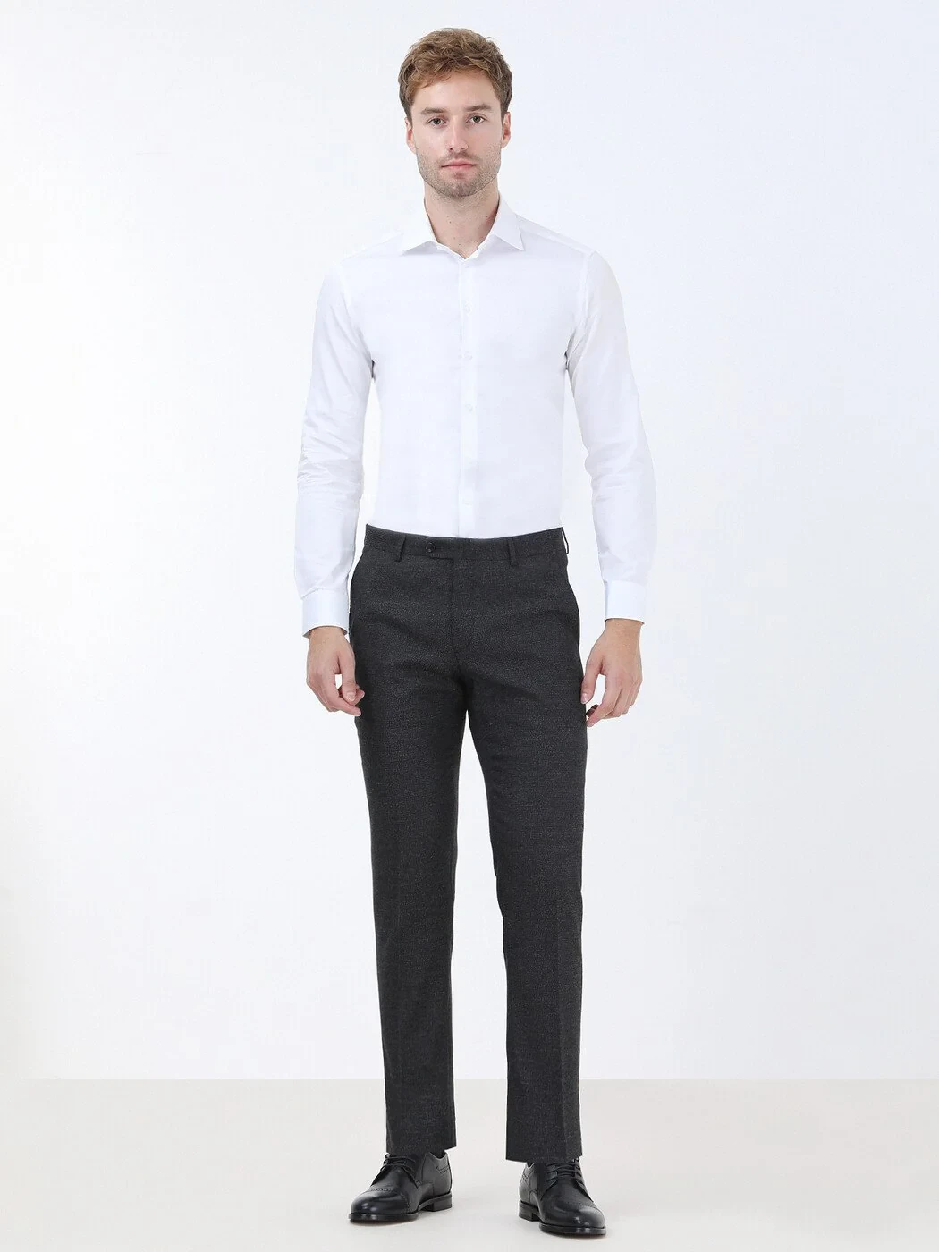 White Plain Slim Fit Weaving Classical 100% Cotton Shirt - 2