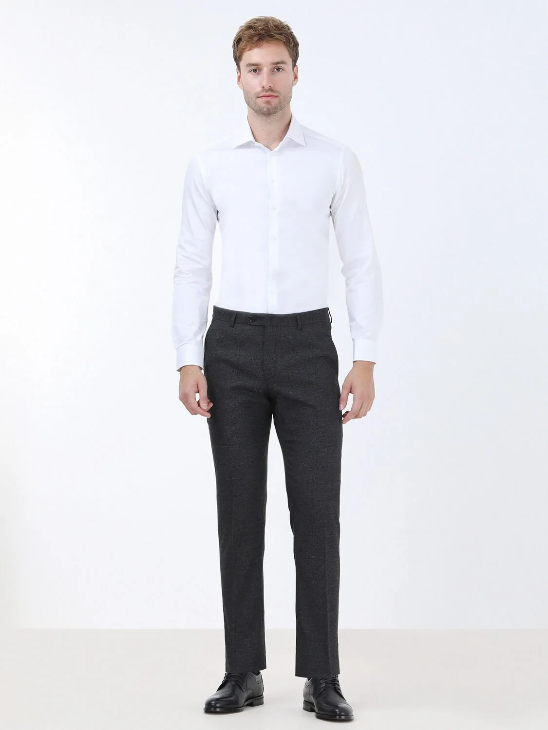 White Plain Slim Fit Weaving Classical 100% Cotton Shirt - 2