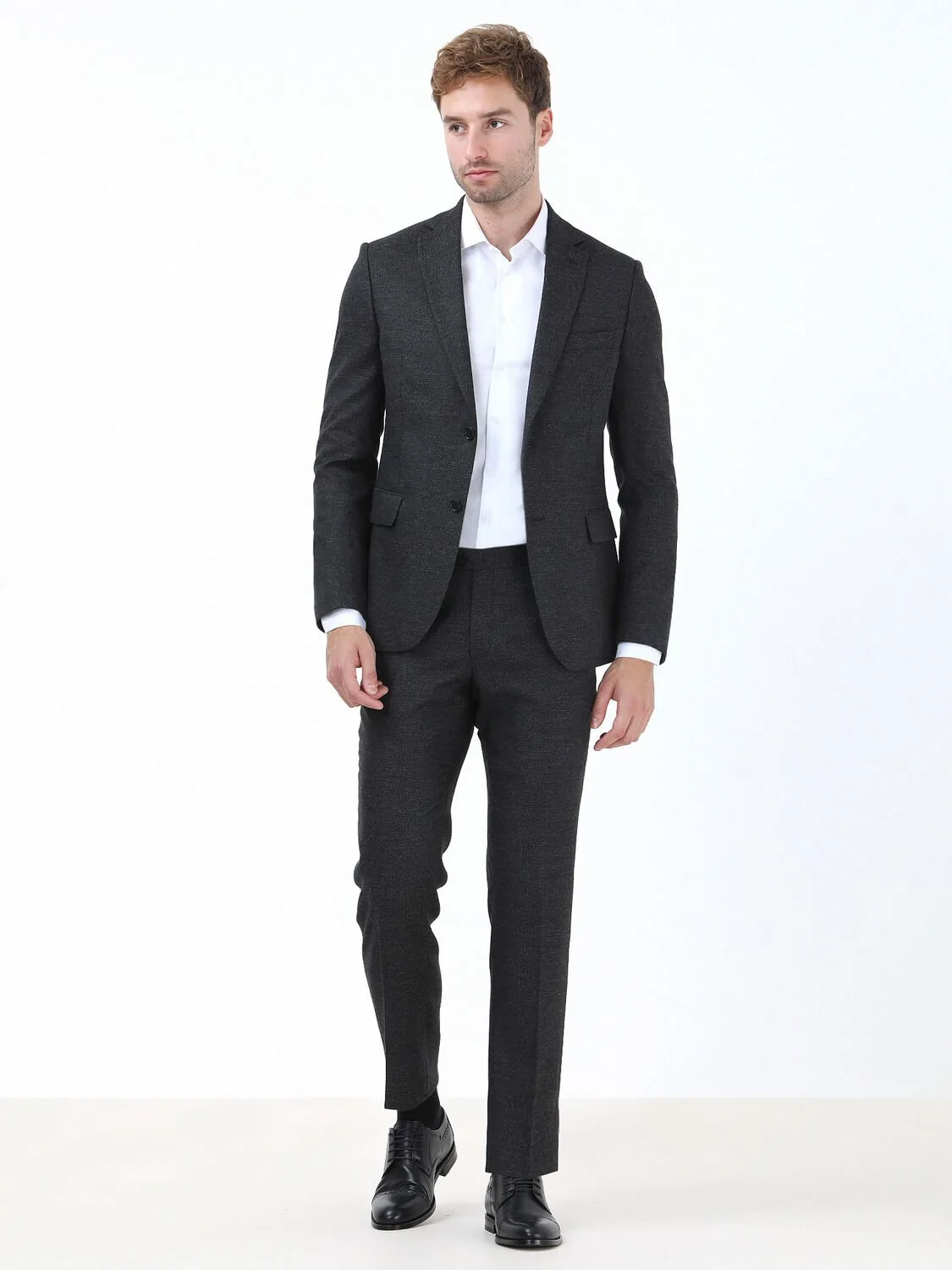 White Plain Slim Fit Weaving Classical 100% Cotton Shirt - 3