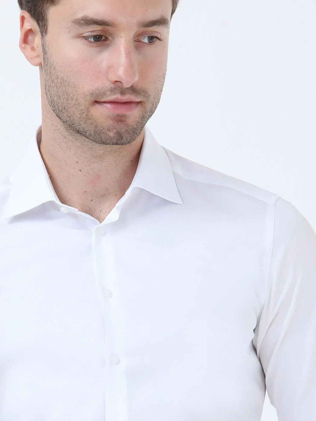 White Plain Slim Fit Weaving Classical 100% Cotton Shirt - 4