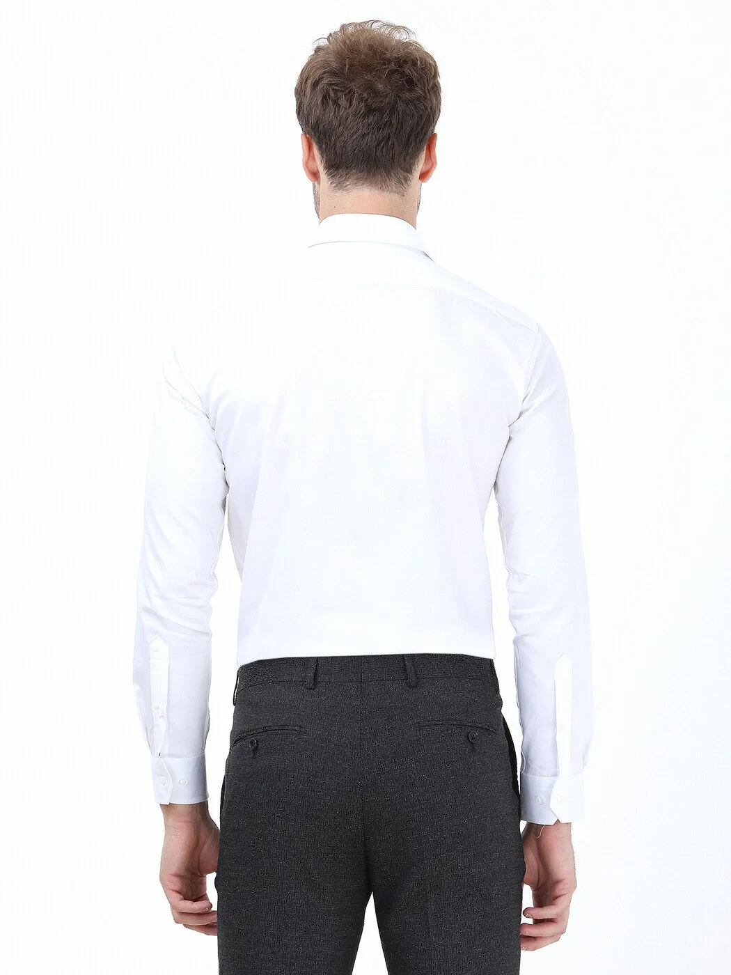 White Plain Slim Fit Weaving Classical 100% Cotton Shirt - 5