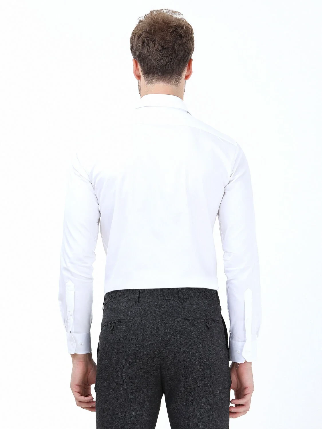 White Plain Slim Fit Weaving Classical 100% Cotton Shirt - 5