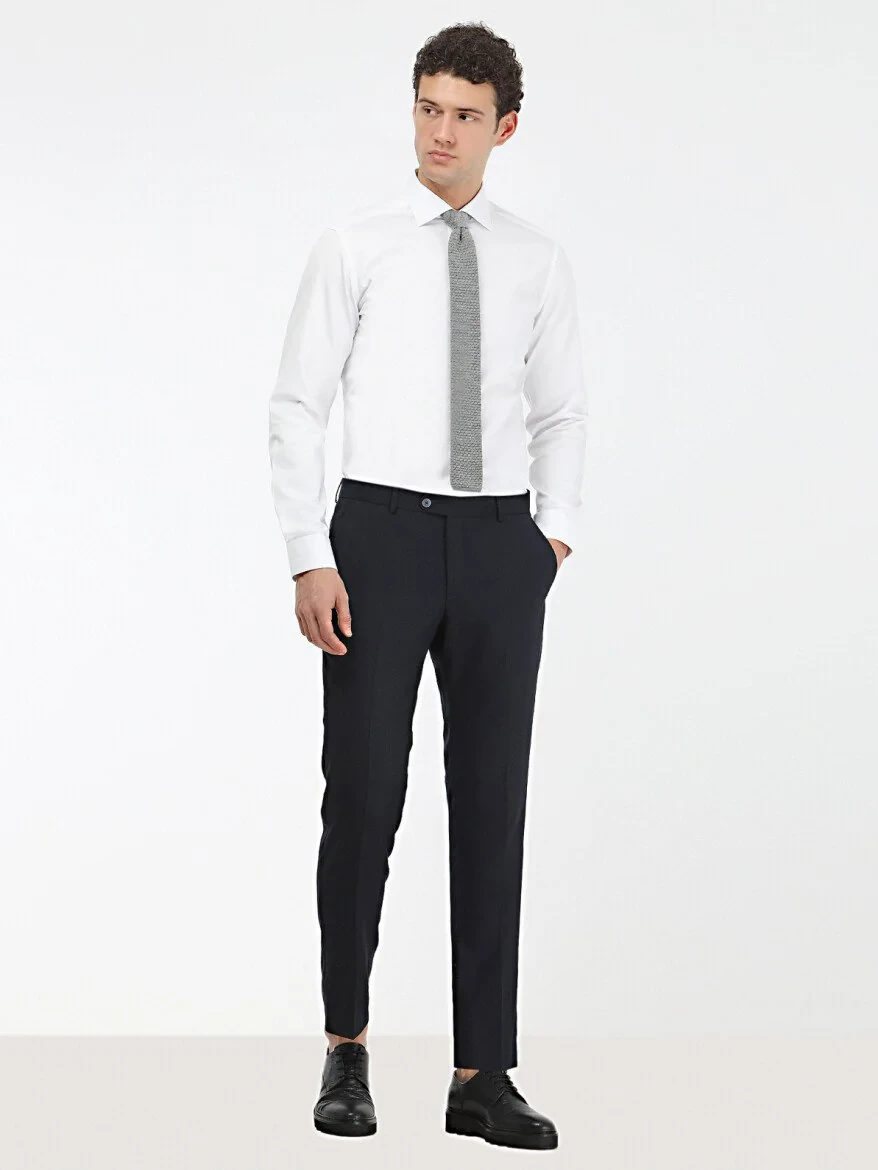 White Plain Slim Fit Weaving Classical 100% Cotton Shirt - 3