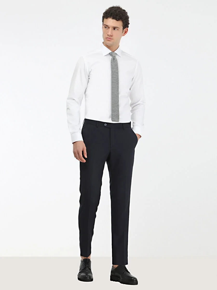 White Plain Slim Fit Weaving Classical 100% Cotton Shirt - 3