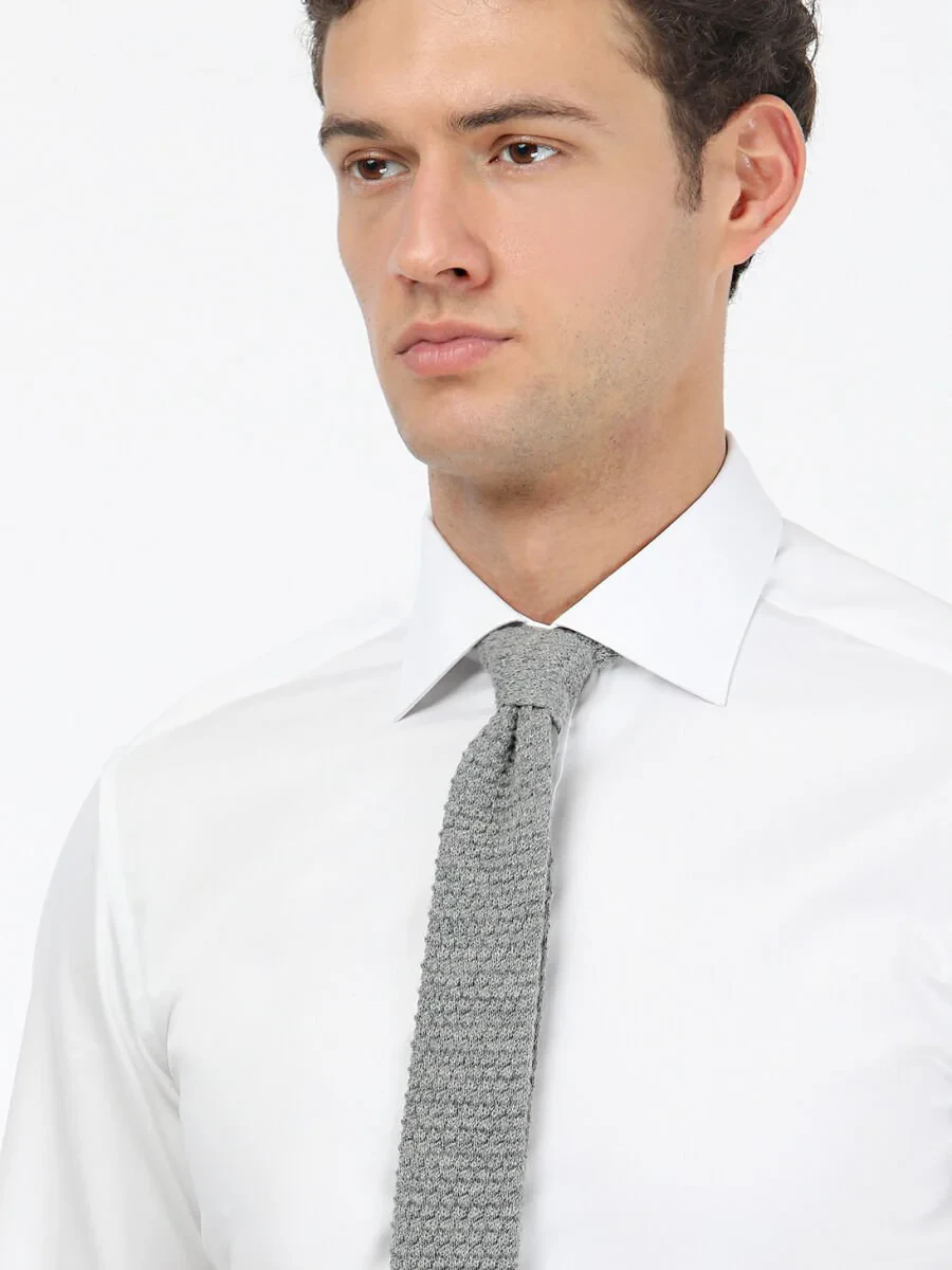 White Plain Slim Fit Weaving Classical 100% Cotton Shirt - 4
