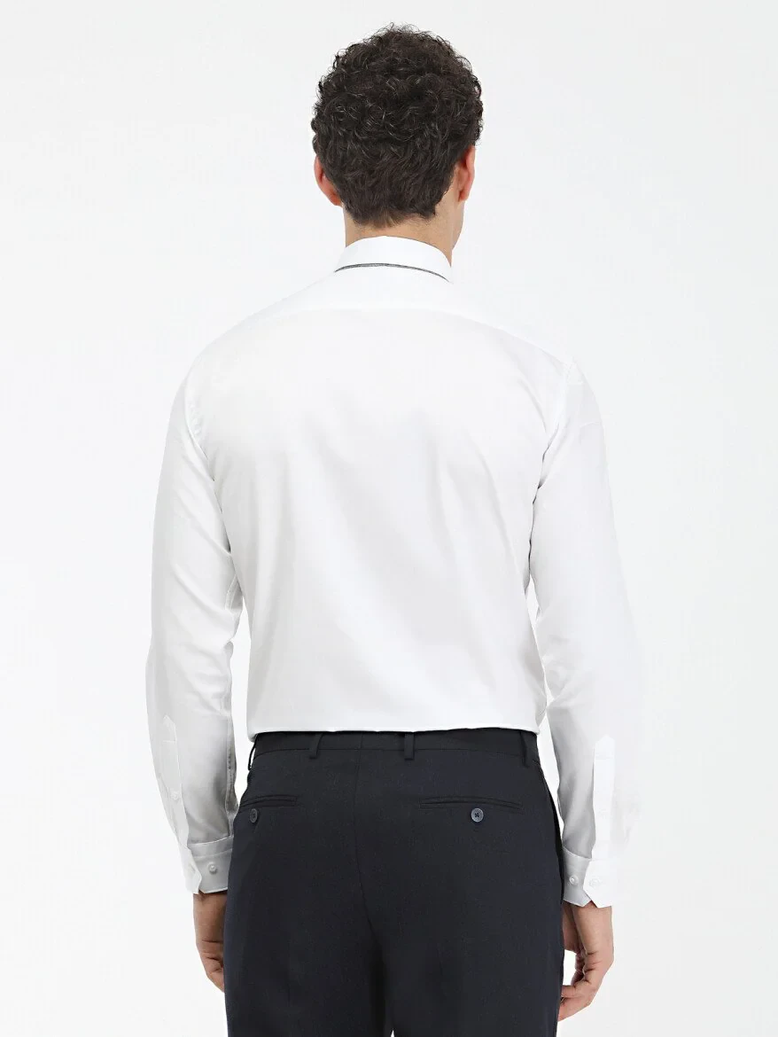 White Plain Slim Fit Weaving Classical 100% Cotton Shirt - 5