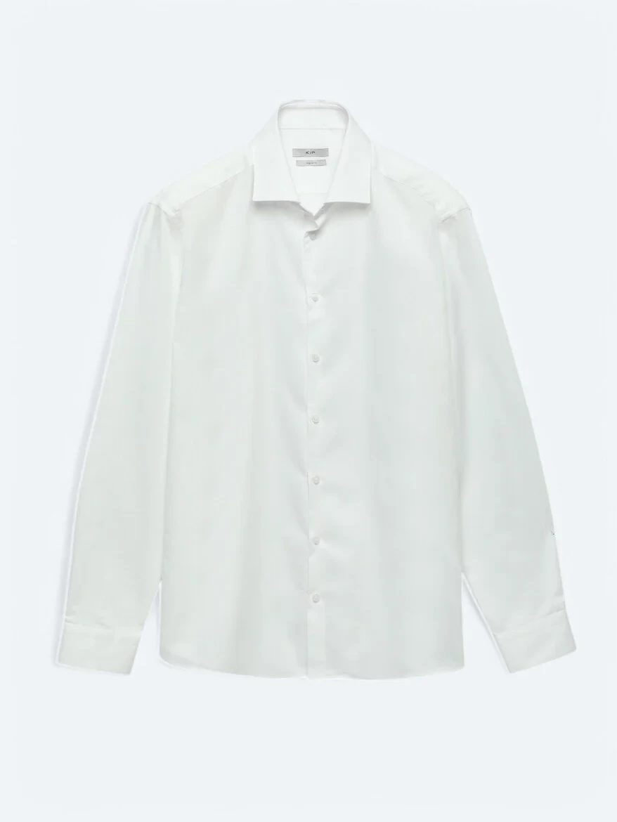White Plain Slim Fit Weaving Classical 100% Cotton Shirt - 6