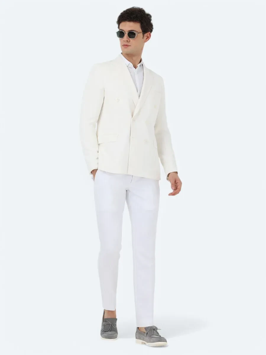 White Plain Slim Fit Weaving Classical 100% Cotton Shirt - 4