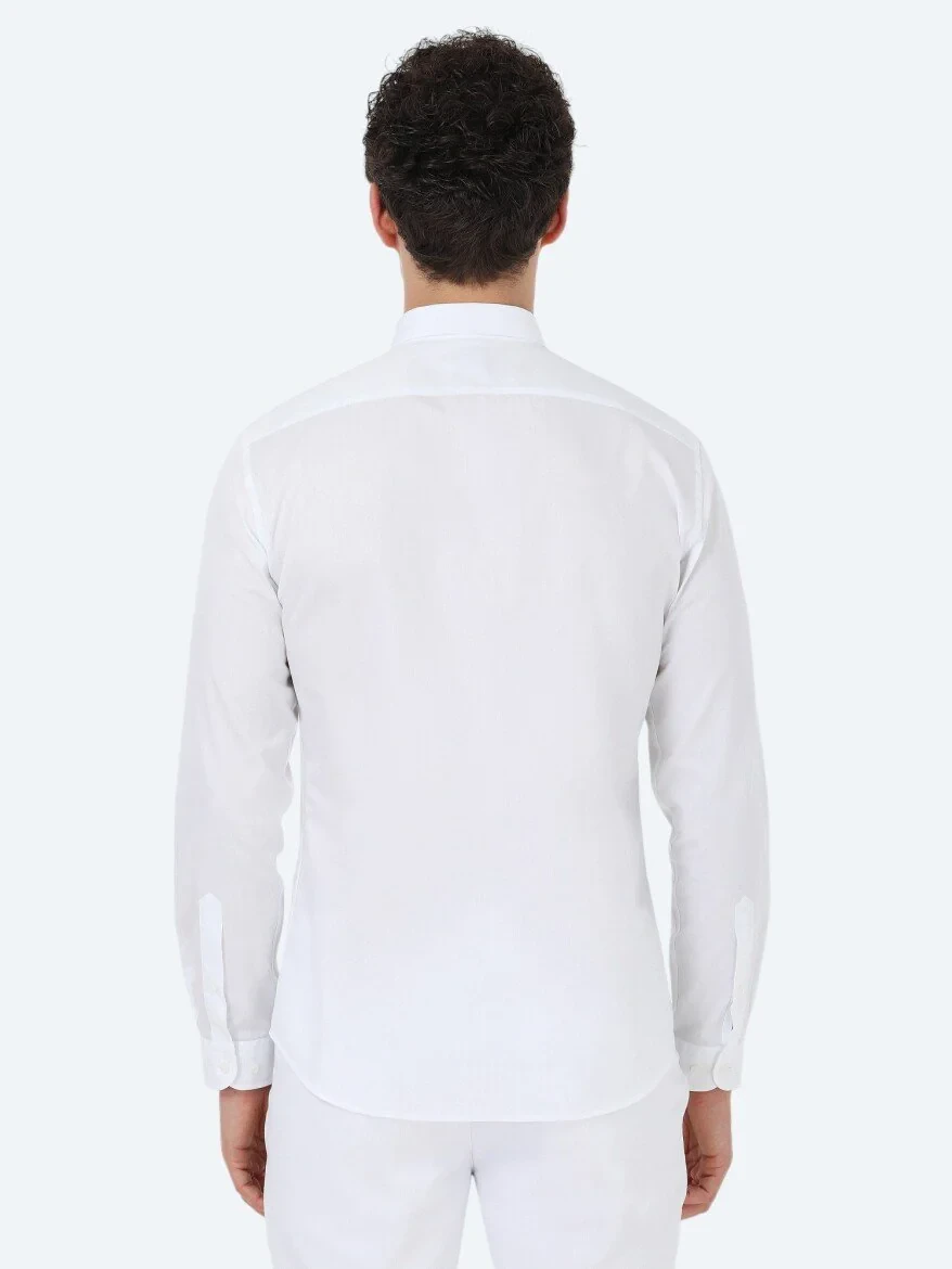 White Plain Slim Fit Weaving Classical 100% Cotton Shirt - 7