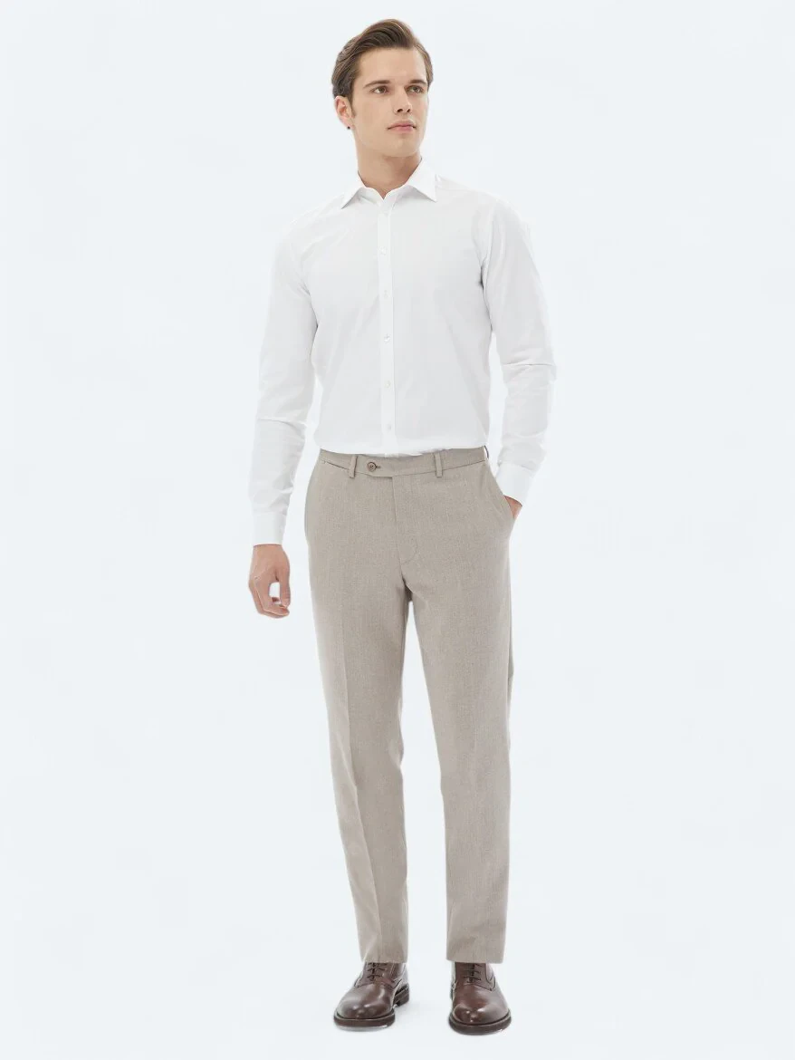 White Plain Slim Fit Weaving Classical 100% Cotton Shirt - 2