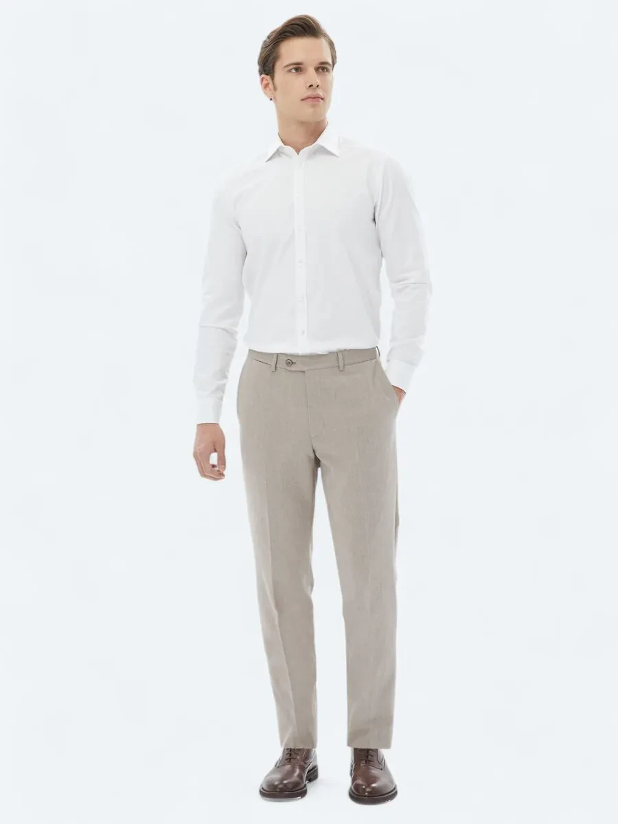 White Plain Slim Fit Weaving Classical 100% Cotton Shirt - 2