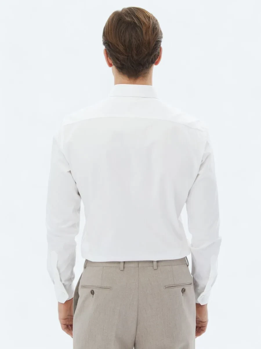 White Plain Slim Fit Weaving Classical 100% Cotton Shirt - 5
