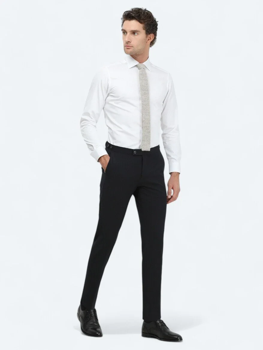 White Plain Slim Fit Weaving Classical 100% Cotton Shirt 