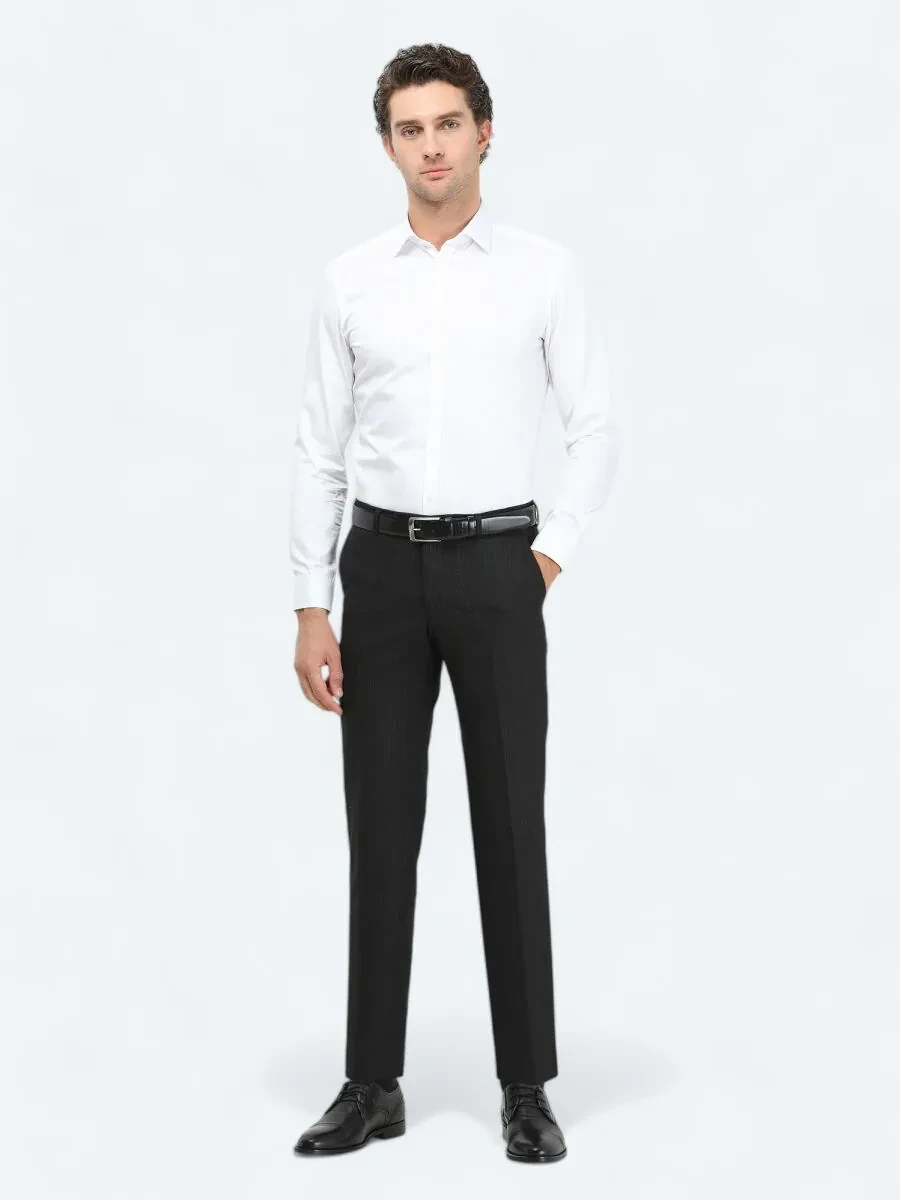 White Plain Slim Fit Weaving Classical 100% Cotton Shirt - 4