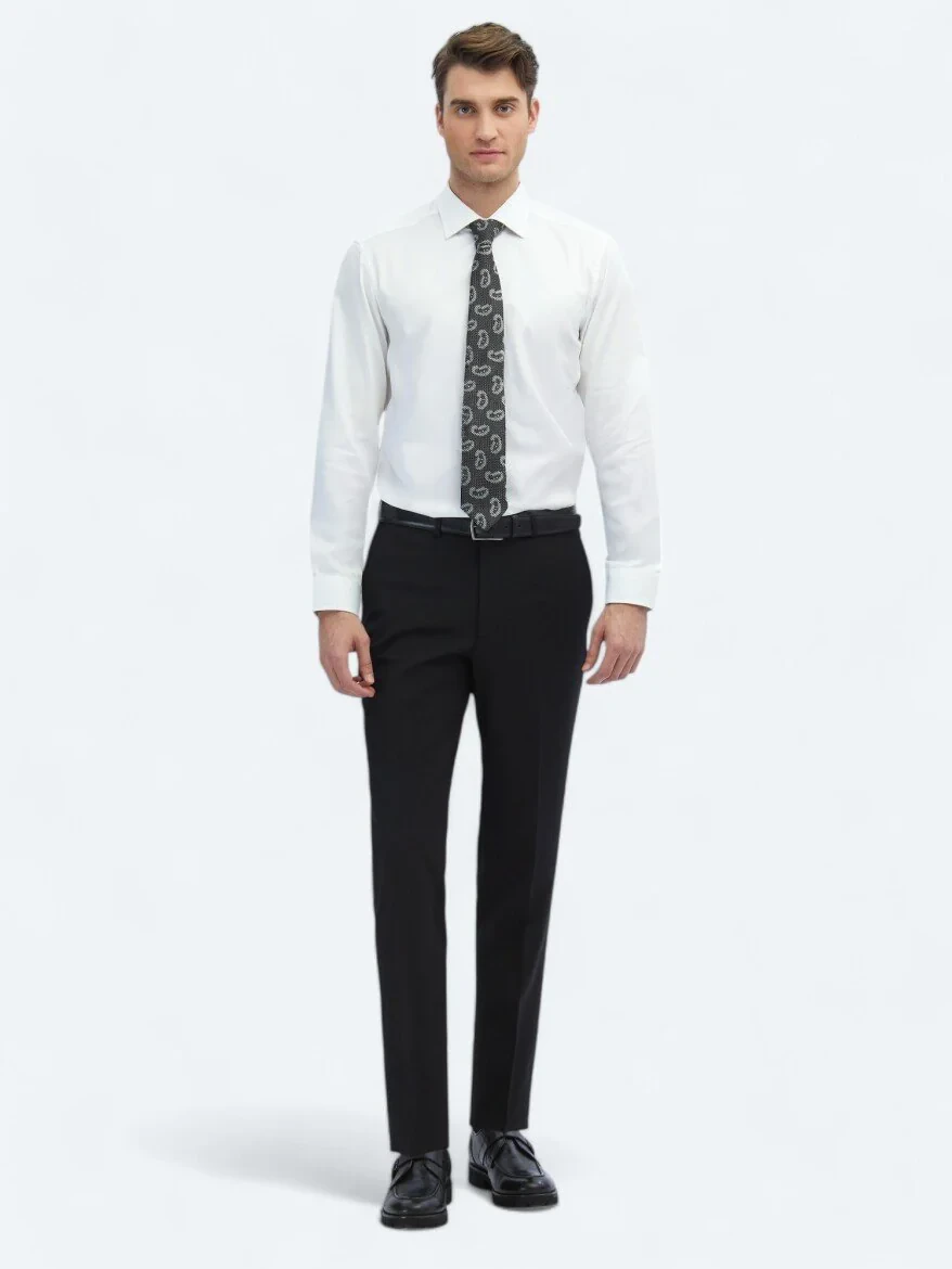 White Plain Slim Fit Weaving Classical 100% Cotton Shirt - 2