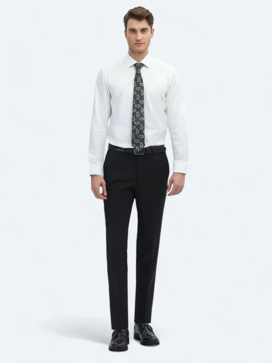 White Plain Slim Fit Weaving Classical 100% Cotton Shirt - 2