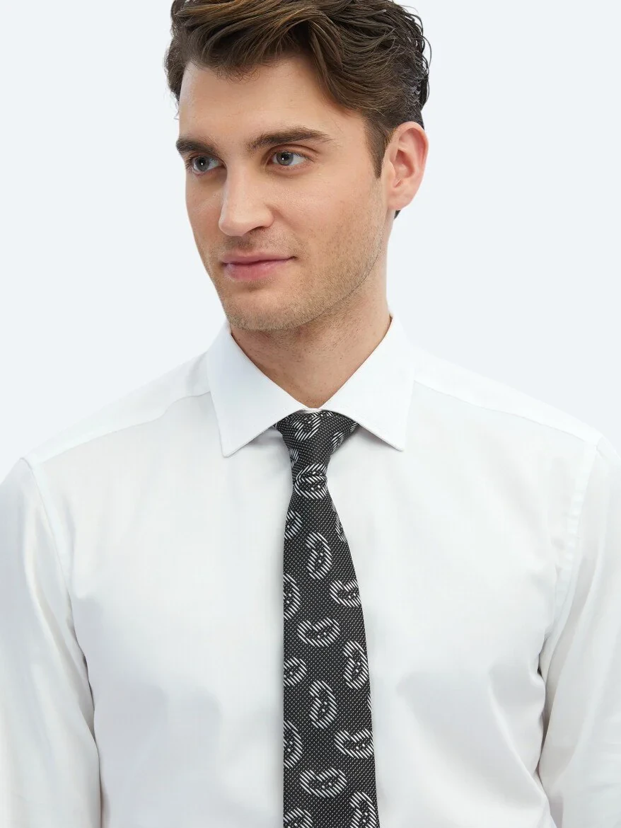 White Plain Slim Fit Weaving Classical 100% Cotton Shirt - 4