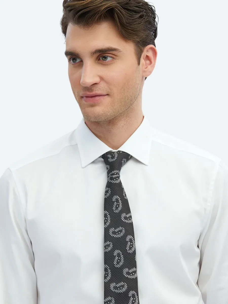 White Plain Slim Fit Weaving Classical 100% Cotton Shirt - 4
