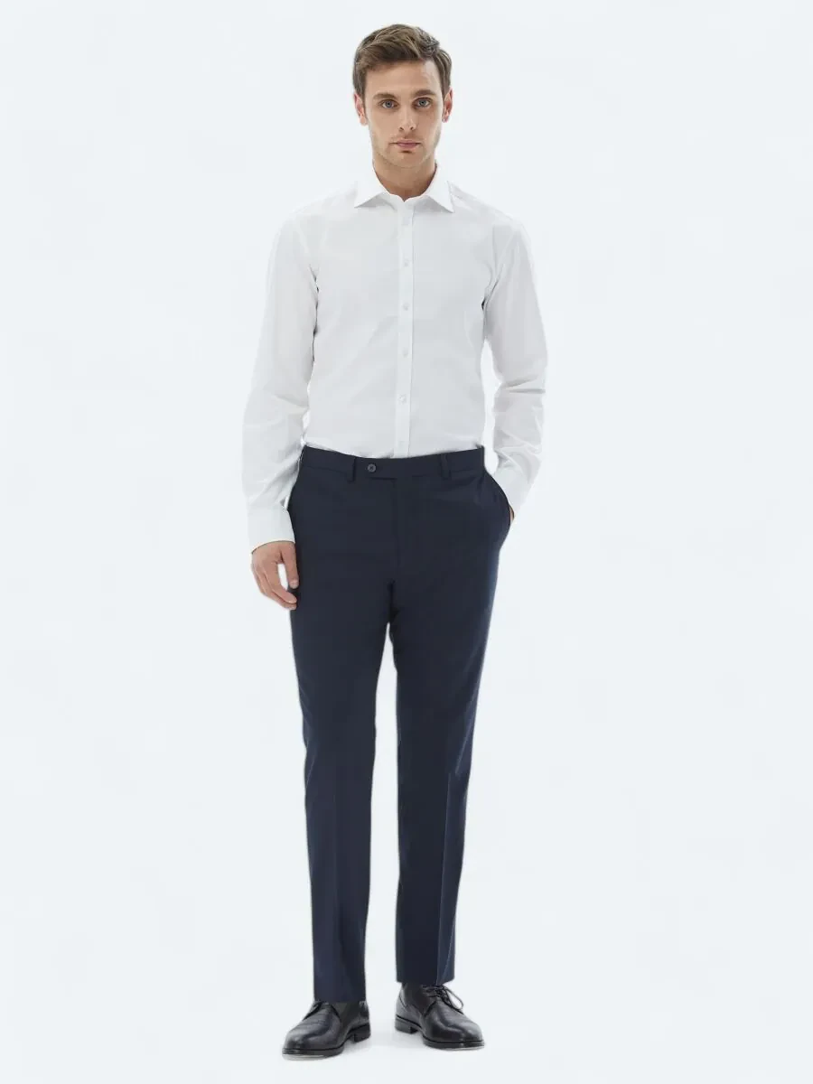 White Plain Slim Fit Weaving Classical 100% Cotton Shirt - 2