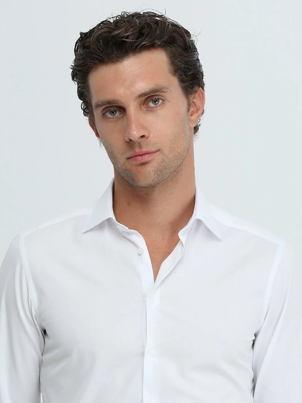 White Plain Slim Fit Weaving Classical Cotton Blended Shirt 