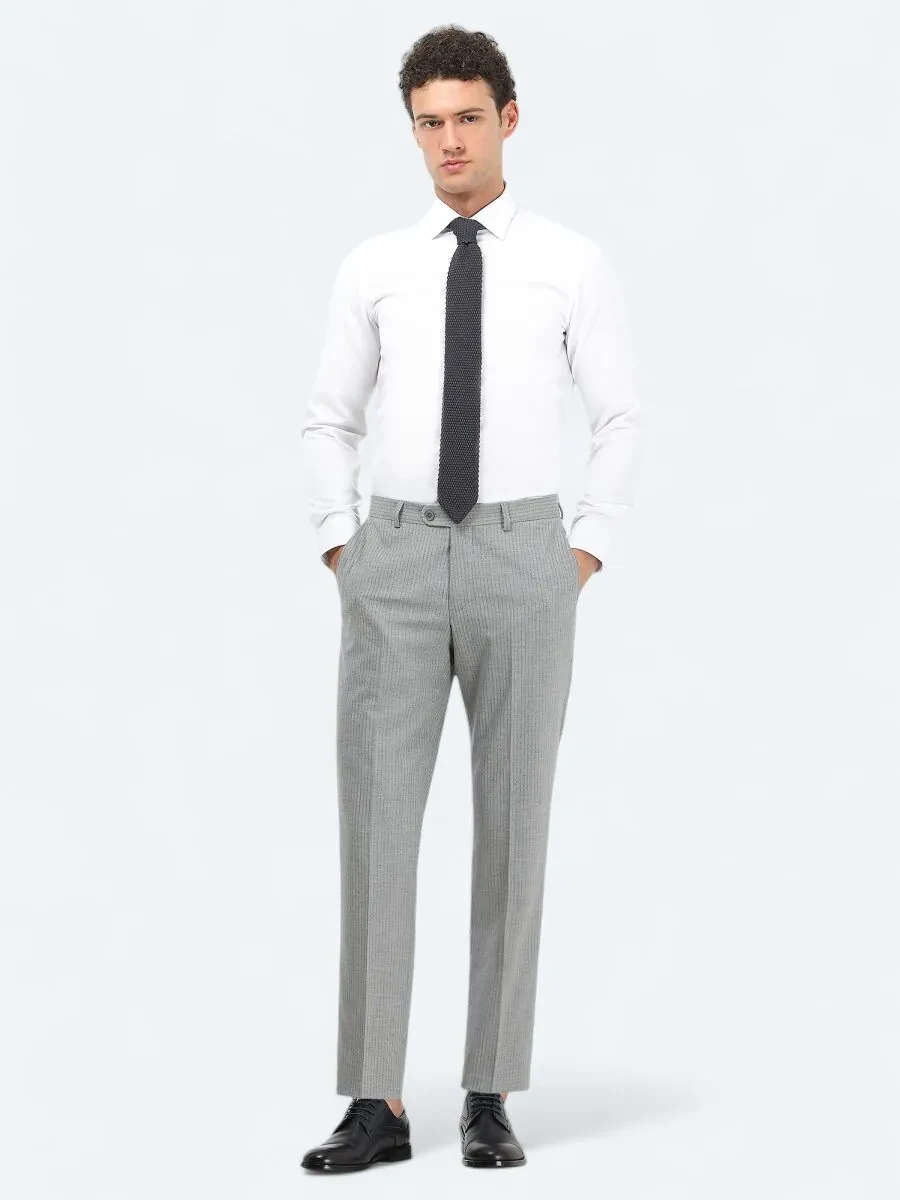 White Plain Slim Fit Weaving Classical Cotton Blended Shirt - 2