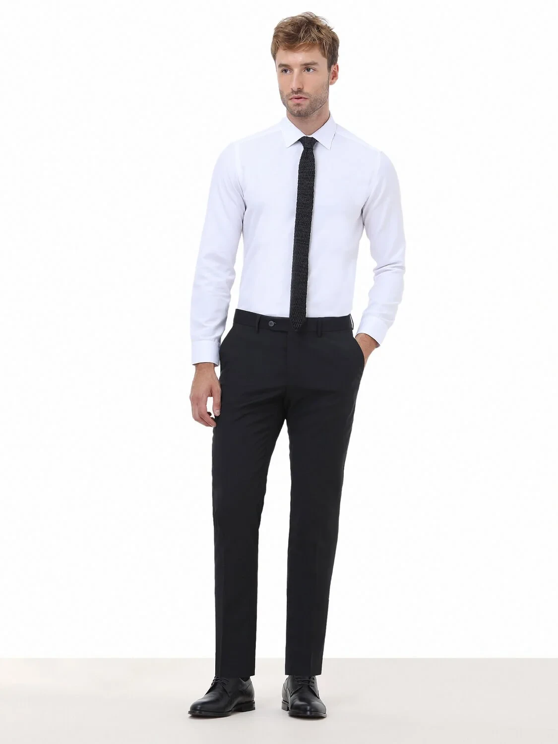 White Plain Slim Fit Weaving Classical Cotton Blended Shirt - 2