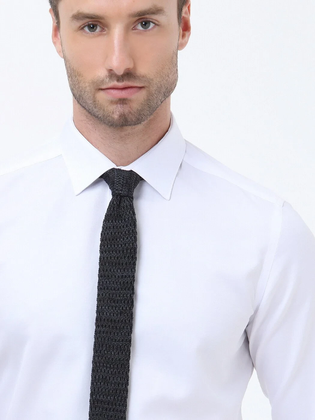 White Plain Slim Fit Weaving Classical Cotton Blended Shirt - 3