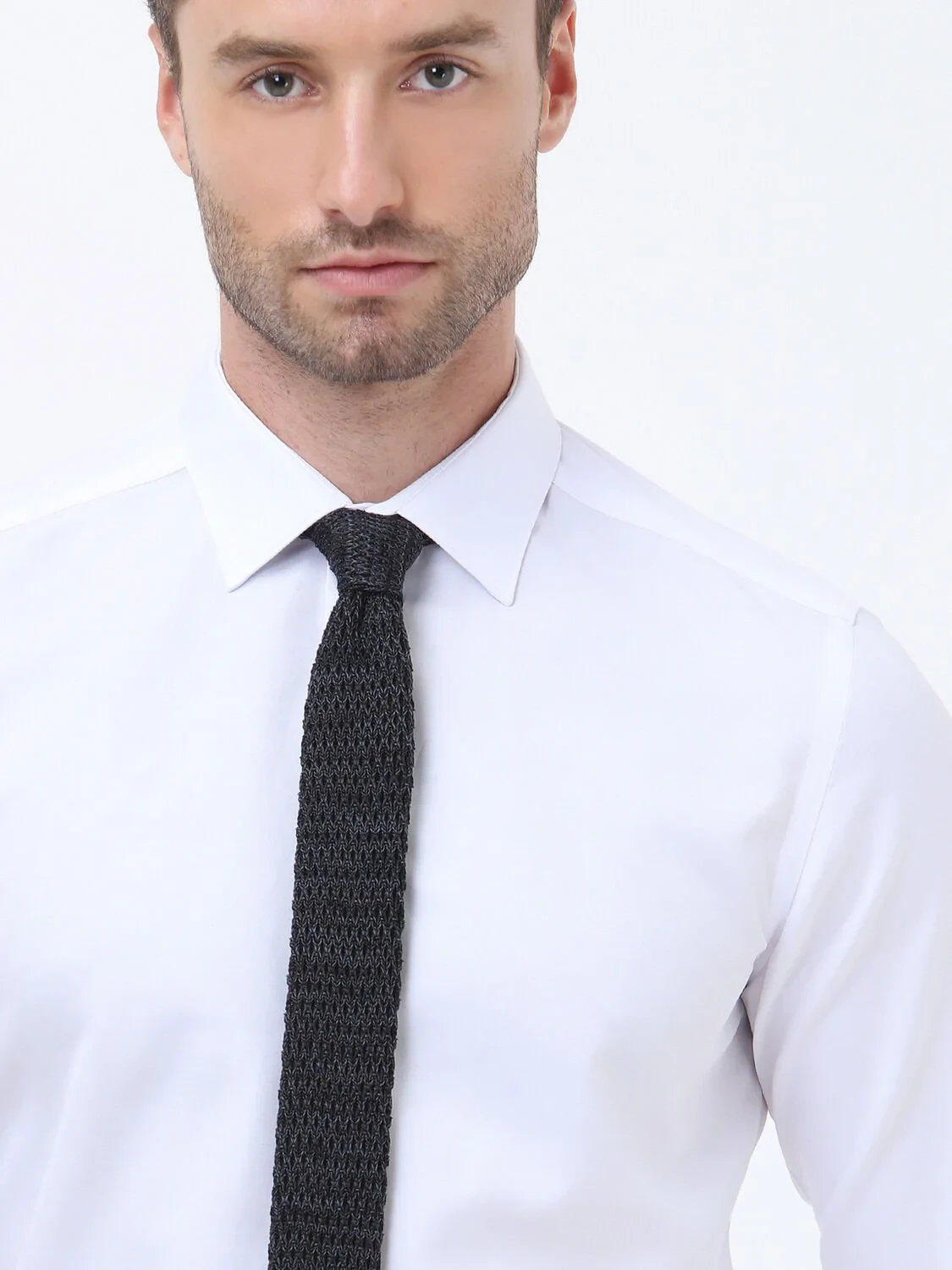 White Plain Slim Fit Weaving Classical Cotton Blended Shirt - 3
