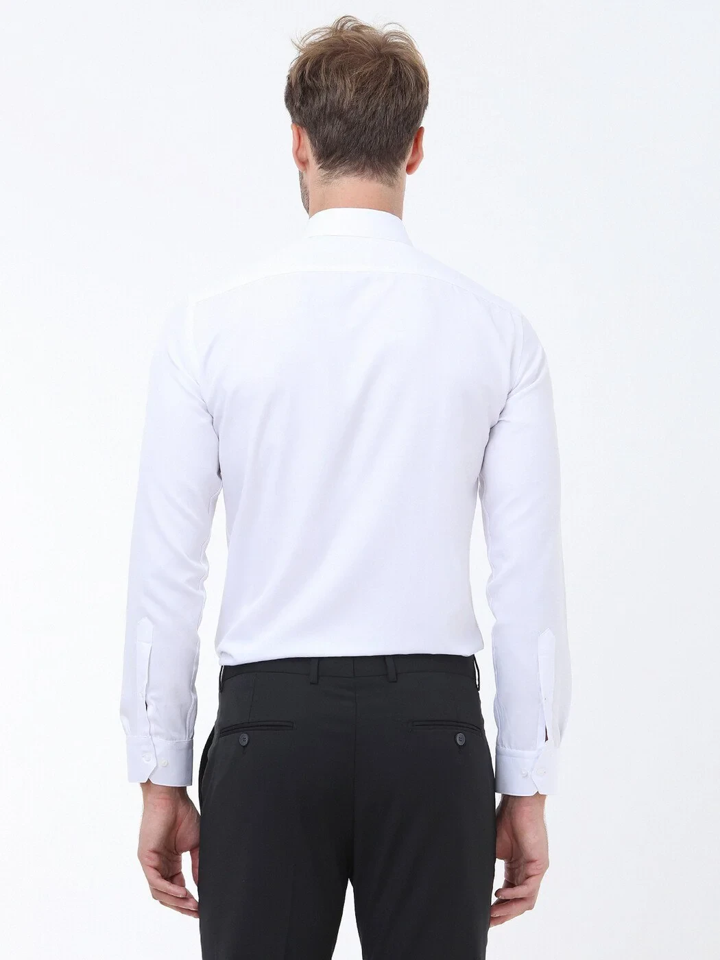 White Plain Slim Fit Weaving Classical Cotton Blended Shirt 
