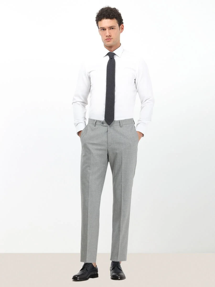 White Plain Slim Fit Weaving Classical Cotton Blended Shirt - 4