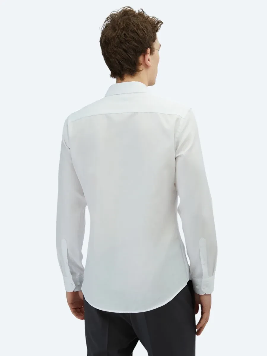 White Plain Slim Fit Weaving Classical Cotton Blended Shirt - 5