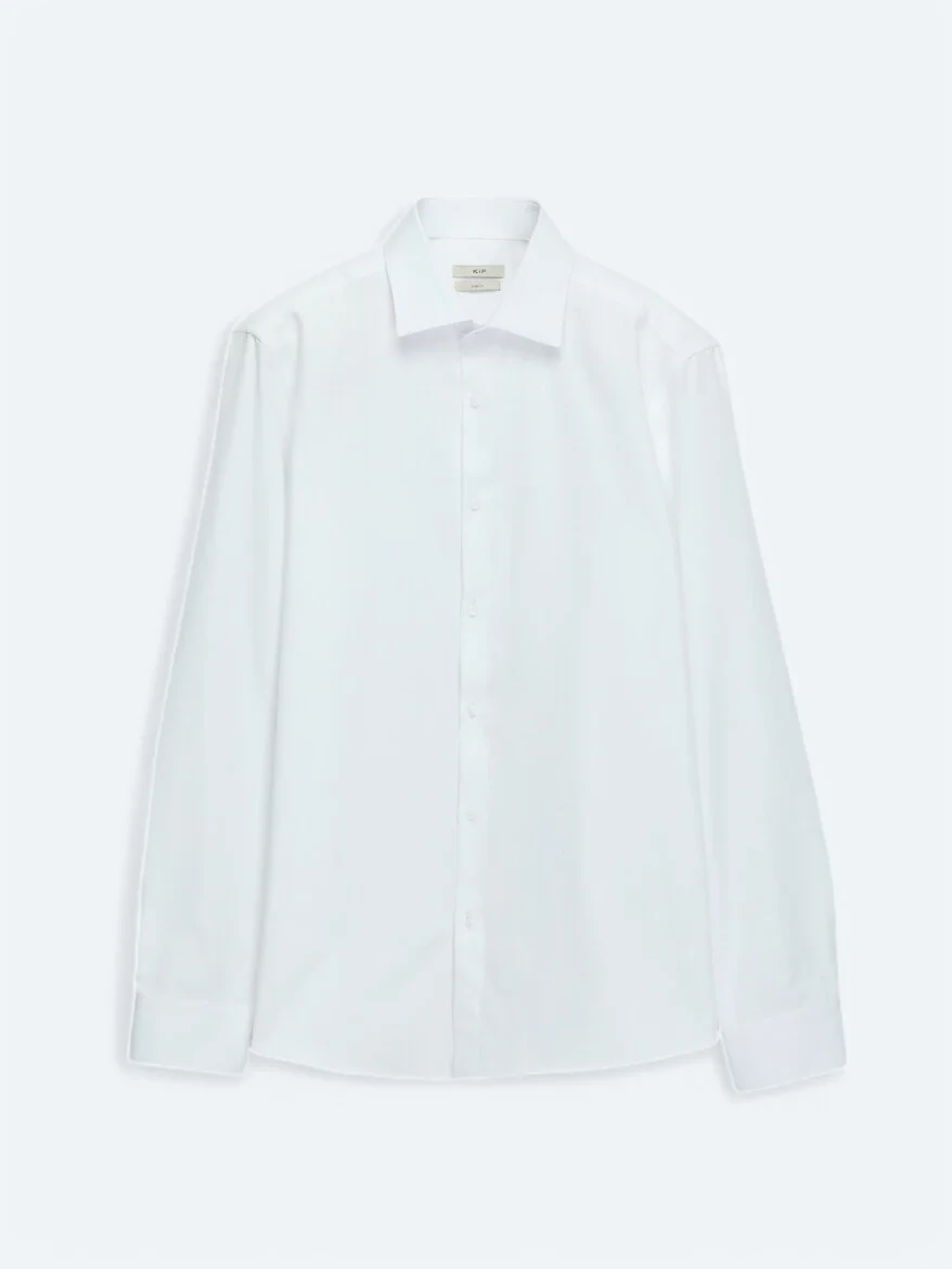 White Plain Slim Fit Weaving Classical Cotton Blended Shirt - 6