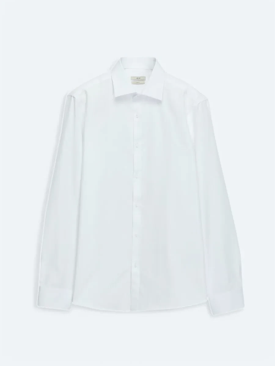 White Plain Slim Fit Weaving Classical Cotton Blended Shirt - 6
