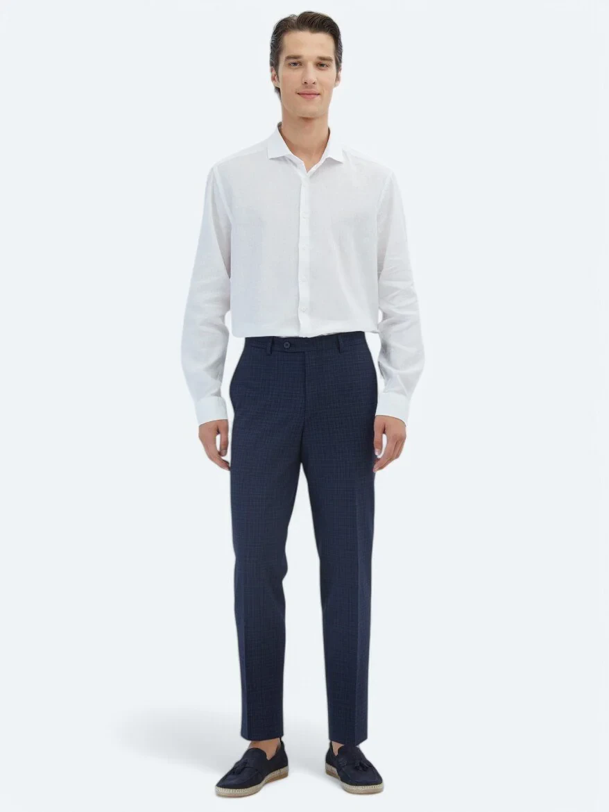 White Plain Weaving Casual Cotton Blended Shirt - 2